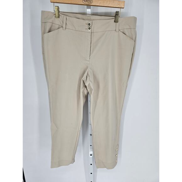 Anne Klein Women's Tan Mid Rise Button Closer Slim Leg pockets Pants Size 16 - Picture 1 of 5